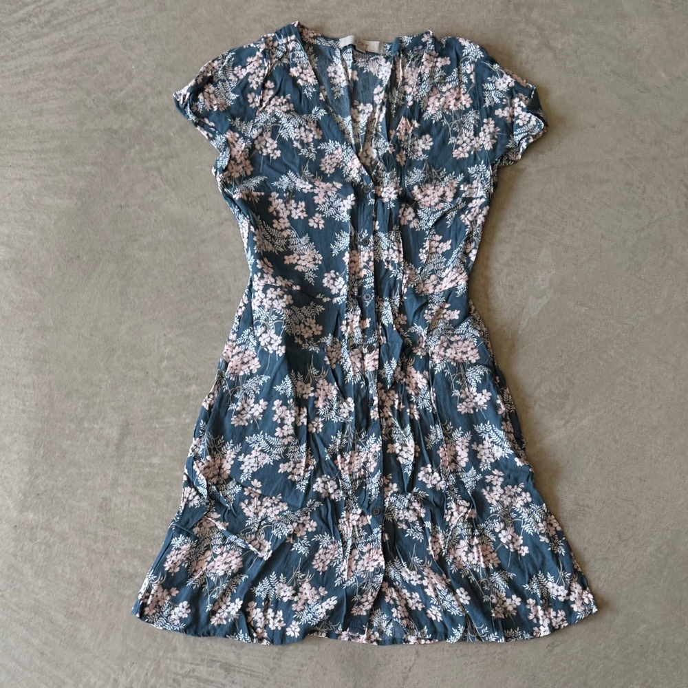 LOFT Teal Floral Mini Dress with Light Pink Blossoms